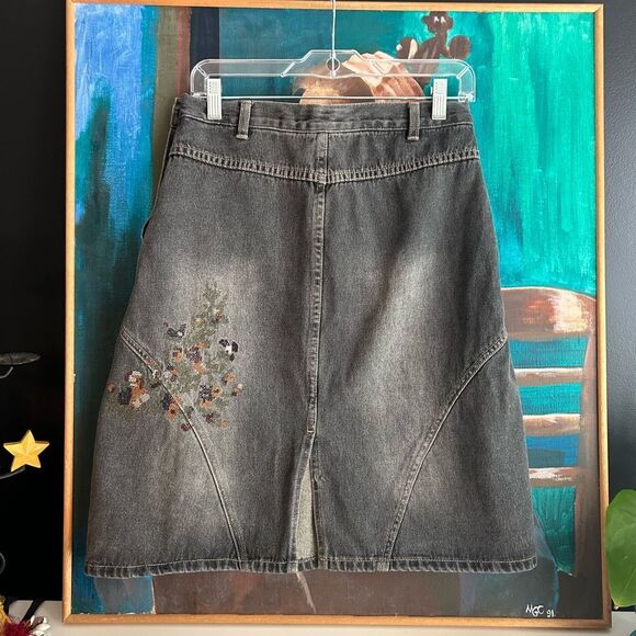 Tristan & Iseut Embroidered A-Line Denim Skirt 29" M - Picture 5 of 16